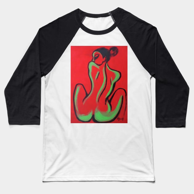 Red And Green Nude Baseball T-Shirt by CarmenT